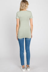 Light Olive V-Neck Short Sleeve Top