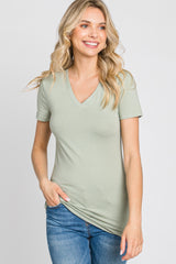 Light Olive V-Neck Short Sleeve Top