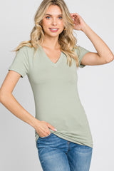 Light Olive V-Neck Short Sleeve Top