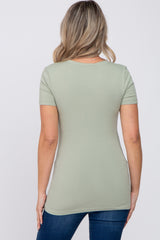 Light Olive V-Neck Short Sleeve Maternity Top