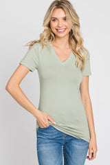 Light Olive V-Neck Short Sleeve Top