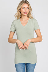 Light Olive V-Neck Short Sleeve Top