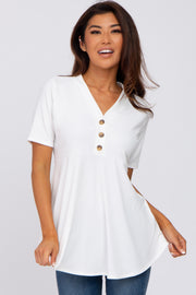 Ivory Ribbed Button Accent Blouse