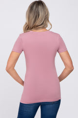 Mauve V-Neck Short Sleeve Maternity Top