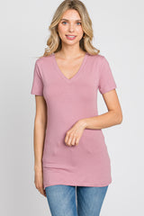 Mauve V-Neck Short Sleeve Top