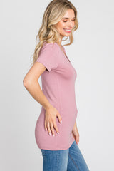 Mauve V-Neck Short Sleeve Top