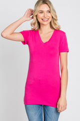 Fuchsia V-Neck Short Sleeve Top