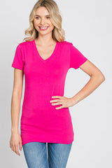 Fuchsia V-Neck Short Sleeve Top