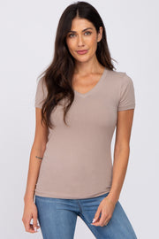 Taupe V-Neck Short Sleeve Top