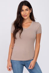 Taupe V-Neck Short Sleeve Maternity Top