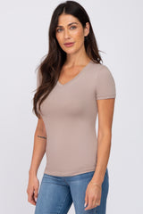 Taupe V-Neck Short Sleeve Top