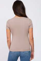 Taupe V-Neck Short Sleeve Top