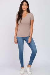 Taupe V-Neck Short Sleeve Top