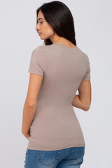 Taupe V-Neck Short Sleeve Maternity Top