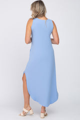 Blue Sleeveless Round Hem Maternity Maxi Dress