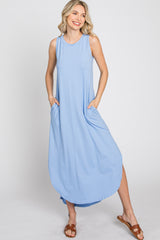 Blue Sleeveless Round Hem Maternity Maxi Dress