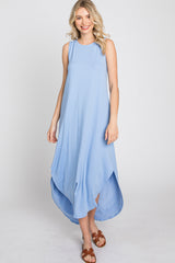 Blue Sleeveless Round Hem Maxi Dress