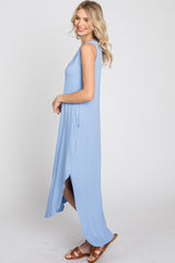 Blue Sleeveless Round Hem Maxi Dress