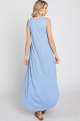 Blue Sleeveless Round Hem Maxi Dress