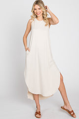 Beige Sleeveless Round Hem Maxi Dress