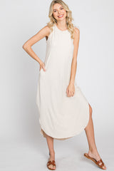 Beige Sleeveless Round Hem Maxi Dress