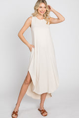 Beige Sleeveless Round Hem Maxi Dress