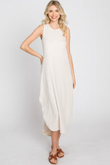 Beige Sleeveless Round Hem Maxi Dress