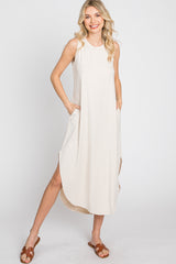 Beige Sleeveless Round Hem Maxi Dress