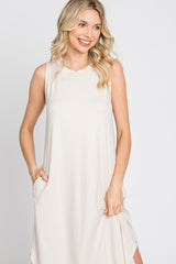 Beige Sleeveless Round Hem Maxi Dress