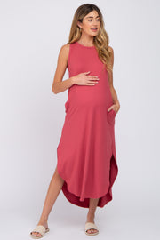 Salmon Sleeveless Round Hem Maternity Maxi Dress