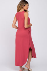 Salmon Sleeveless Round Hem Maternity Maxi Dress