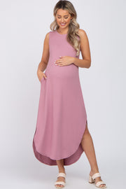 Mauve Sleeveless Round Hem Maternity Maxi Dress