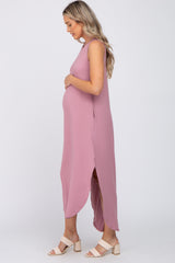 Mauve Sleeveless Round Hem Maternity Maxi Dress