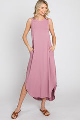 Mauve Sleeveless Round Hem Maxi Dress