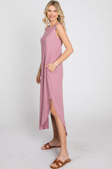 Mauve Sleeveless Round Hem Maxi Dress