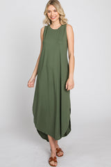 Olive Sleeveless Round Hem Maxi Dress