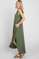 Olive Sleeveless Round Hem Maxi Dress