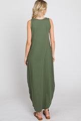 Olive Sleeveless Round Hem Maxi Dress