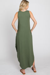 Olive Sleeveless Round Hem Maxi Dress