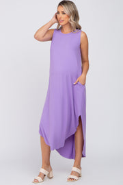 Lavender Sleeveless Round Hem Maternity Maxi Dress