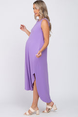 Lavender Sleeveless Round Hem Maternity Maxi Dress