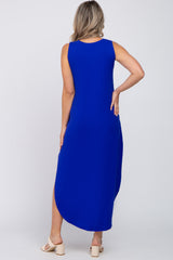 Royal Blue Sleeveless Round Hem Maternity Maxi Dress