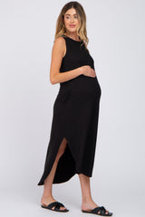 Black Sleeveless Round Hem Maternity Maxi Dress