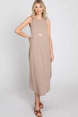 Taupe Sleeveless Round Hem Maxi Dress