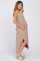 Taupe Sleeveless Round Hem Maternity Maxi Dress