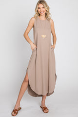 Taupe Sleeveless Round Hem Maternity Maxi Dress