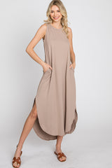 Taupe Sleeveless Round Hem Maxi Dress