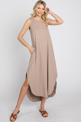 Taupe Sleeveless Round Hem Maxi Dress