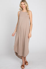 Taupe Sleeveless Round Hem Maxi Dress