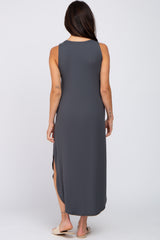 Charcoal Sleeveless Round Hem Maxi Dress